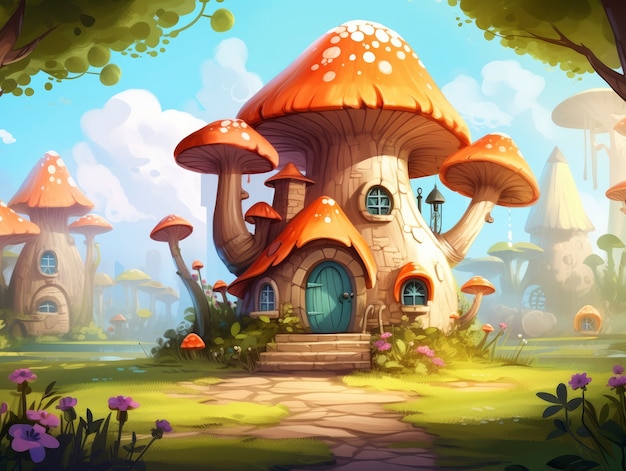 Rendering of cartoon fantasy scene illustration