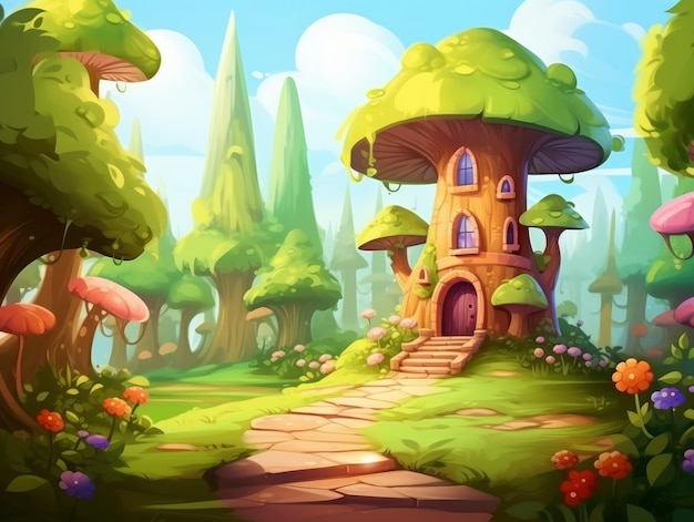 Rendering of cartoon fantasy scene illustration