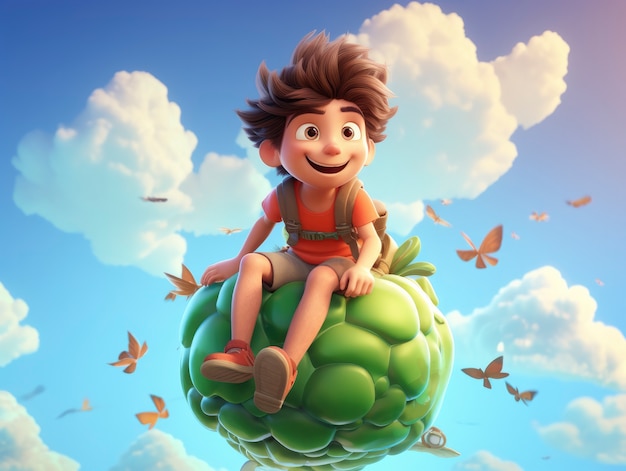 Free photo rendering of cartoon fantasy scene with boy