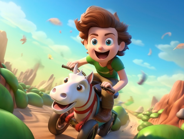 Free photo rendering of cartoon fantasy scene with boy