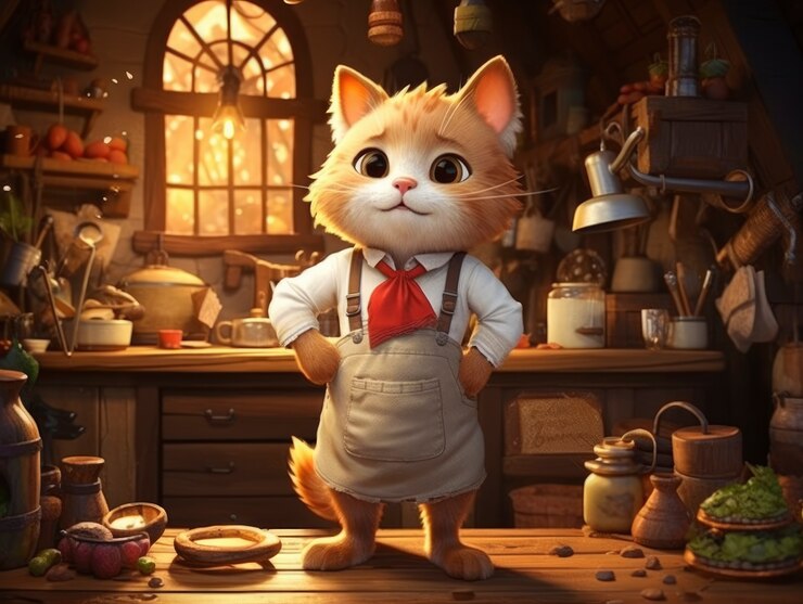 Free Photo rendering of cartoon fantasy scene with cat