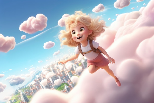 Free photo rendering of cartoon girl flying