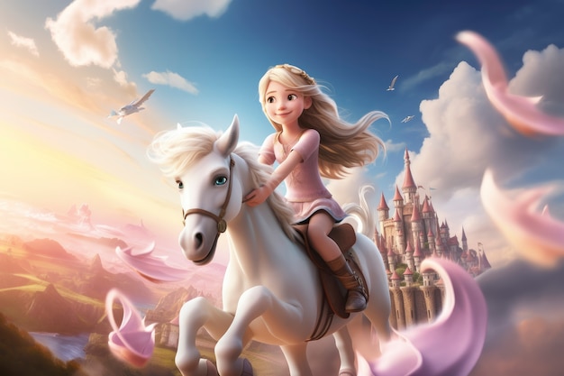 Free photo rendering of cartoon girl flying