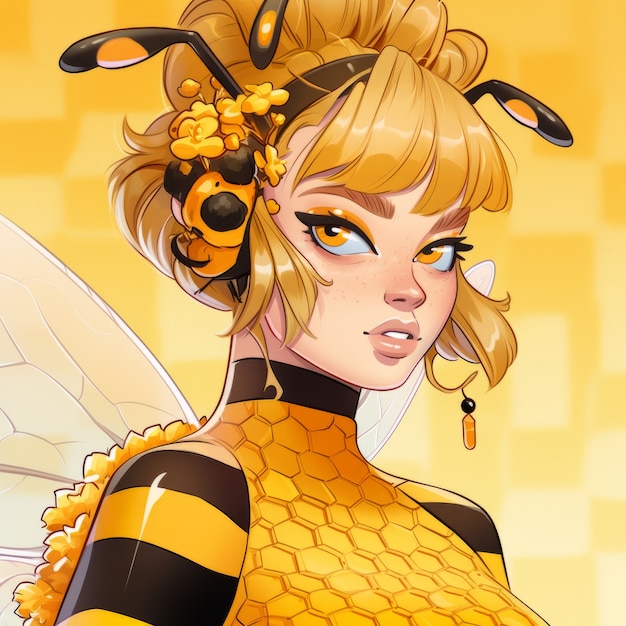 Бесплатное фото Рендеринг персонажа аниме пчелы