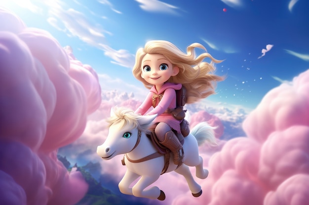 Бесплатное фото Рендеринг девушки из мультфильма, летящей