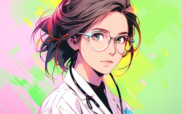 Rendering of portrait of anime doctor