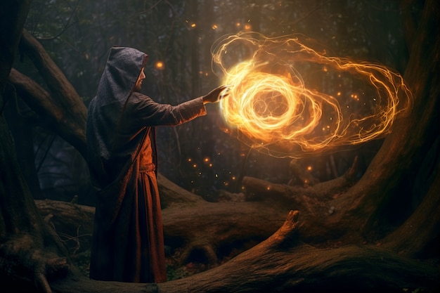 Free photo rendering of wizard controlling magic