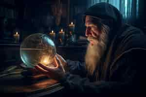 Free photo rendering of wizard controlling magic