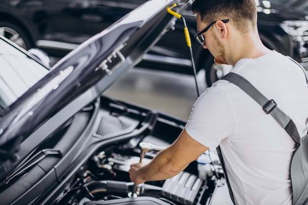 Repair man making car service