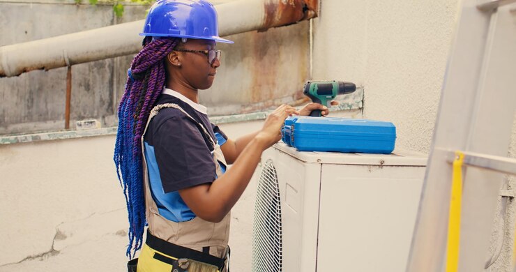 Free Photo repairman starts hvac system maintenance