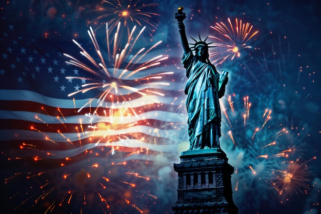 Free photo representation of the american flag with statue of liberty for us national loyalty day celebration