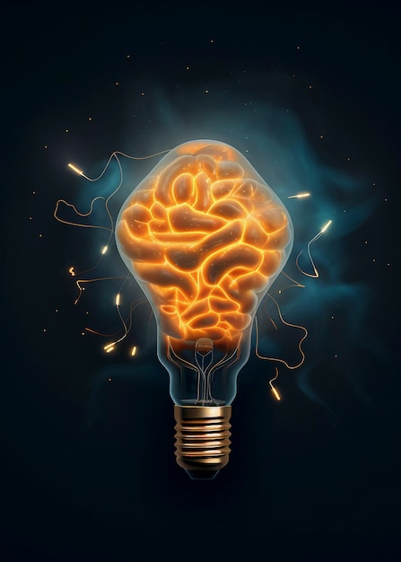 Free photo representation of human brain as lightbulb