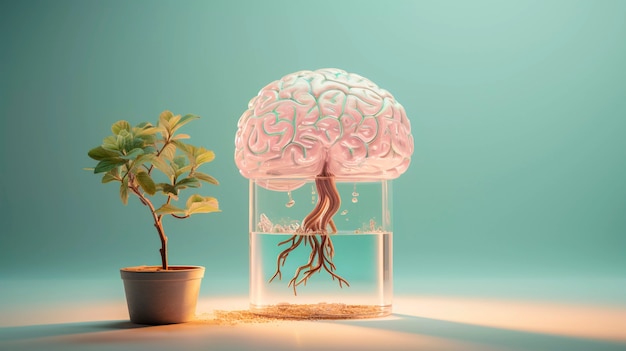 인간의 뇌를 화분 속의 식물이나 나무로 표현