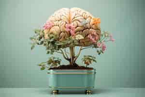 Free photo representation of human brain as plant or tree in pot