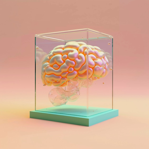 Представление человеческого мозга на прозрачном стеклянном дисплее