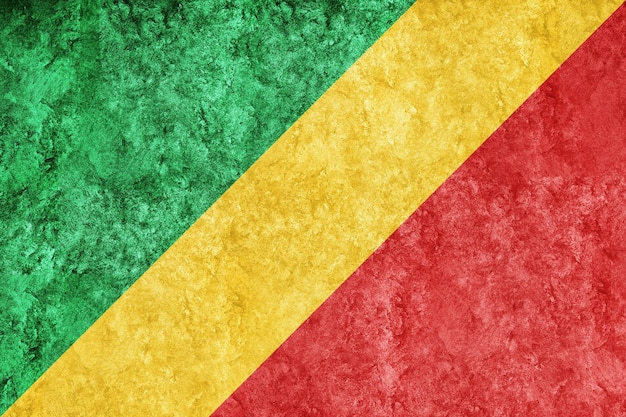 無料写真 コンゴ共和国の金属旗、織り目加工の旗、グランジ旗