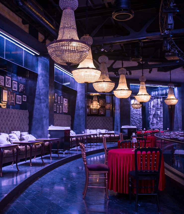 Free Photo restaurant luxury interior design in dark lightning.