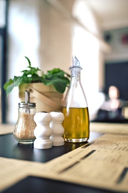 Restaurant table with oil and sugar