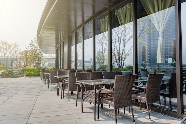 Restaurant with tables and chairs outside