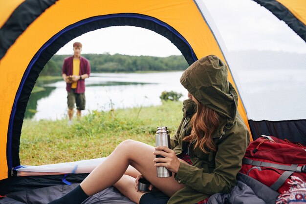 Resting thermos of hot tea