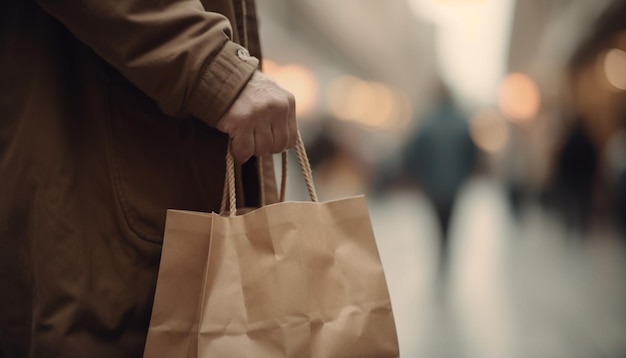 Retail customer carrying shopping bag in city mall generative AI