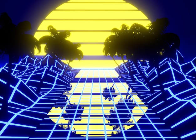 Retro 3d shapes in vaporwave style