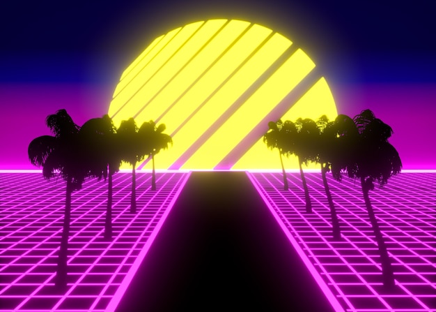 Retro 3d shapes in vaporwave style