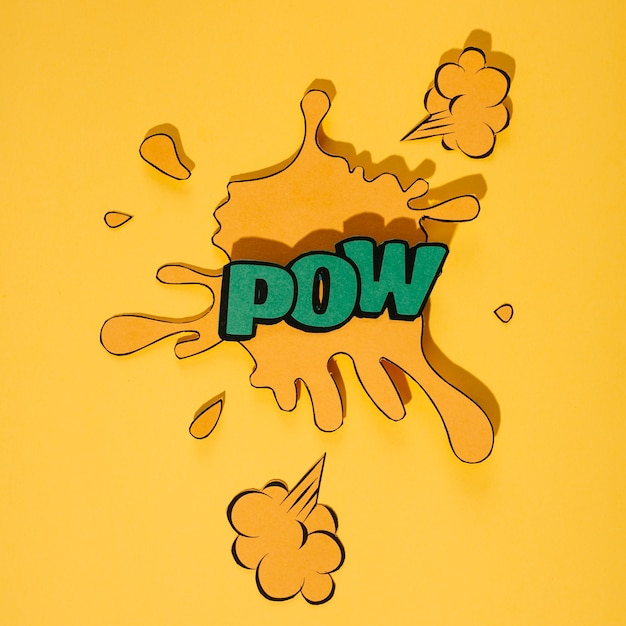 Free photo retro art of pow green word on yellow splash background