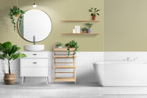Аутентичный дизайн интерьера ванной комнаты в стиле ретро