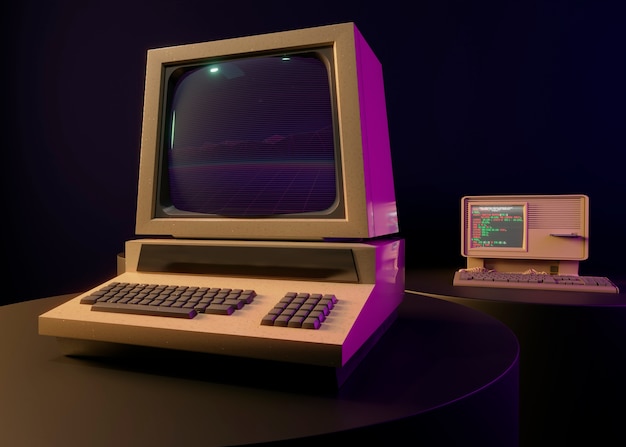 Free photo retro computer on desk arrangement