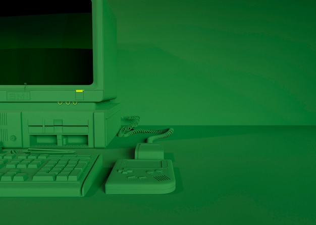 Free photo retro computer on desk arrangement