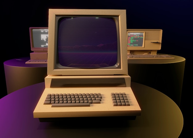 Retro computer on desk arrangement