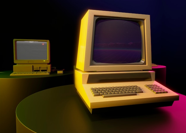 Free photo retro computer on desk arrangement