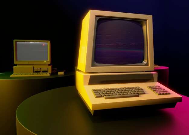 Retro computer on desk arrangement