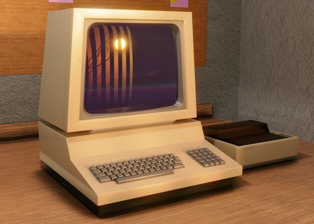 デスク上のレトロコンピュータの配置