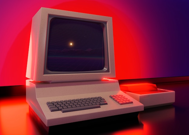 Free photo retro computer on desk arrangement