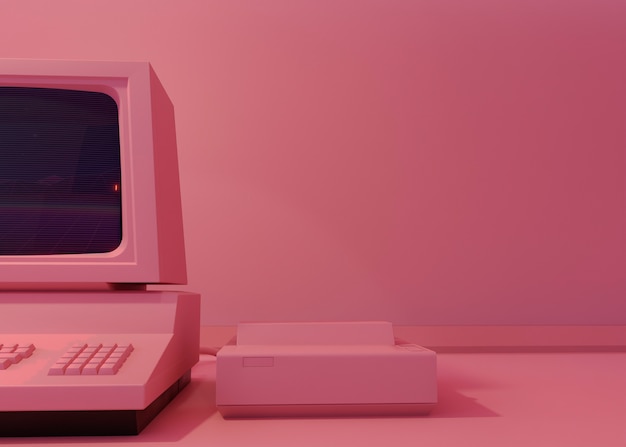 Free photo retro computer on desk arrangement