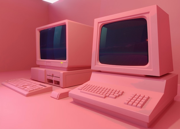 Retro computer on desk arrangement