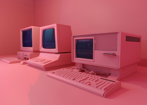 Free photo retro computer on desk arrangement