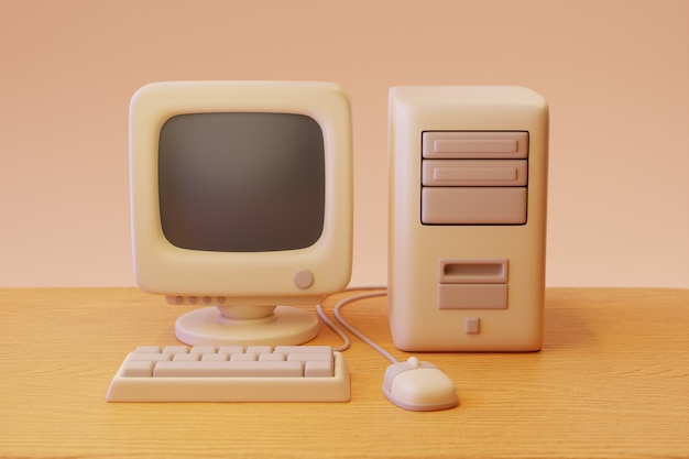 Free photo retro computer on desk arrangement