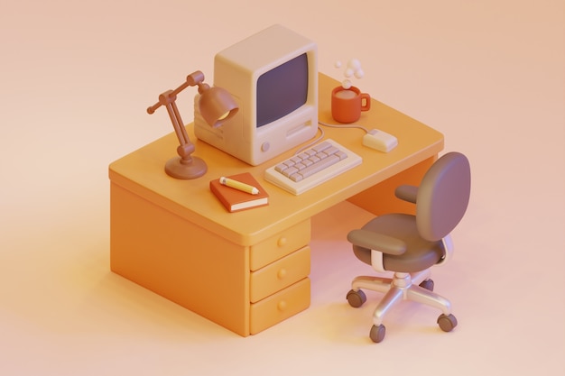 Retro computer on desk arrangement