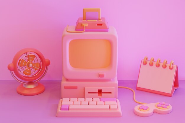 Retro computer on desk arrangement