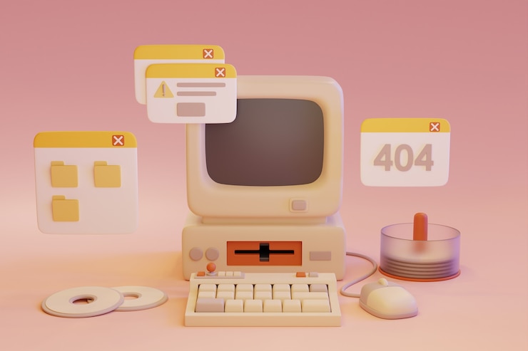 Free Photo retro computer on desk arrangement