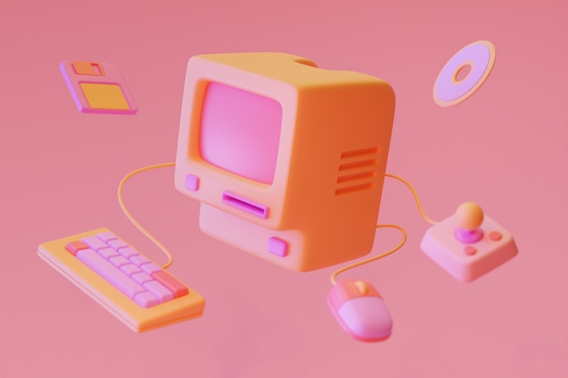 Free photo retro computer on desk arrangement