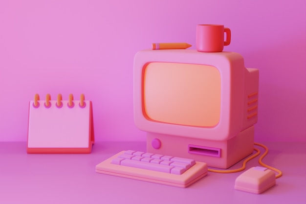 Retro computer on desk arrangement