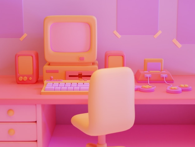 Retro computer on desk arrangement