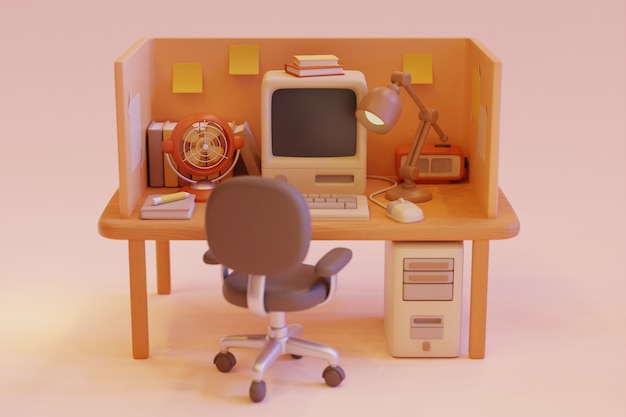 Free photo retro computer on desk arrangement