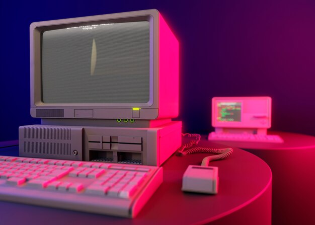 Retro computer on desk indoors