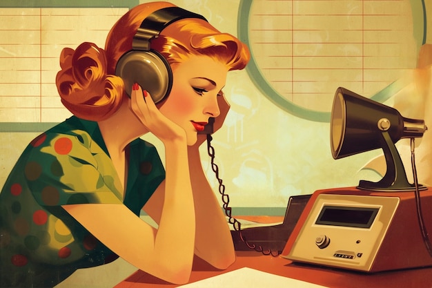 Retro digital art illustration of person using radio technology