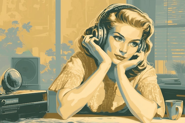 Retro digital art illustration of person using radio technology